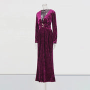 Embellished-Waist V-Neck Long Dress