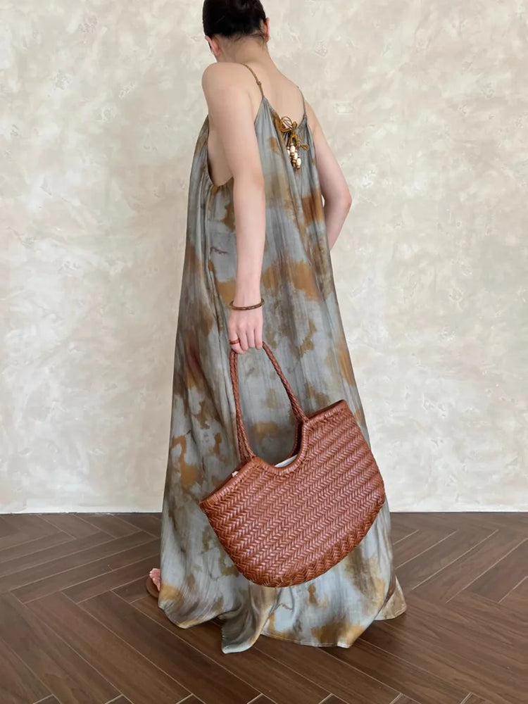 Abstract-Print Sleeveless Long Dress