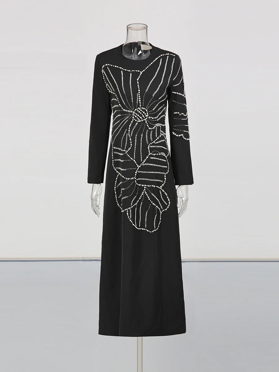 Floral Outline Long-Sleeve Dress