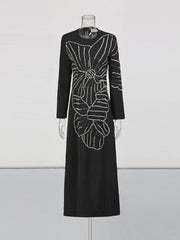 Floral Outline Long-Sleeve Dress