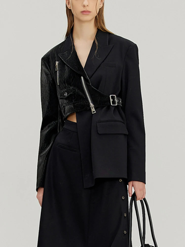 Contrast-Panel Asymmetric Blazer