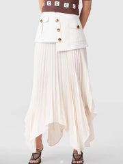 Pleated Asymmetric-Hem Skirt