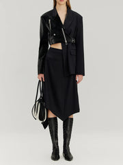 Contrast-Panel Asymmetric Blazer