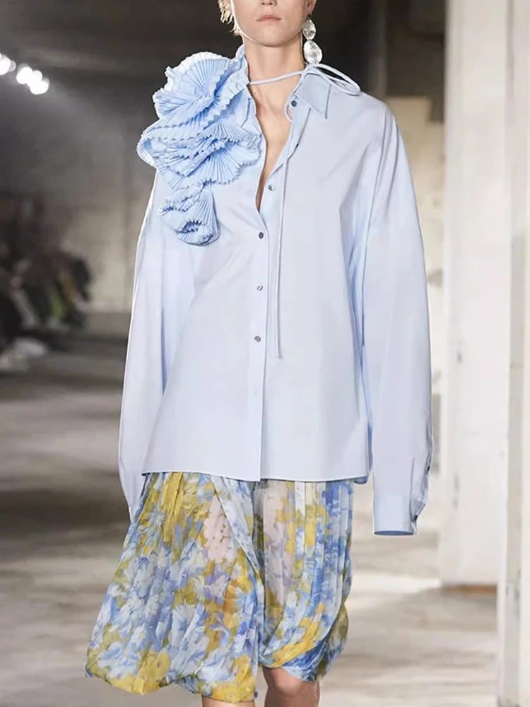 Oversized Floral Applique Shirt