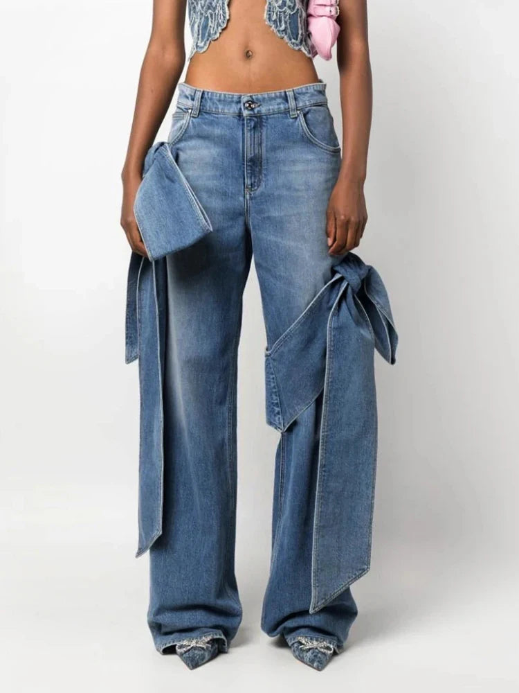 Oversized Bow-Detail Wide-Leg Jeans