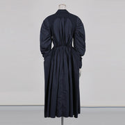 Ruched-Sleeve Double-Breasted Long Coat