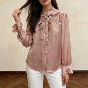 Embellished Tie-Neck Blouse