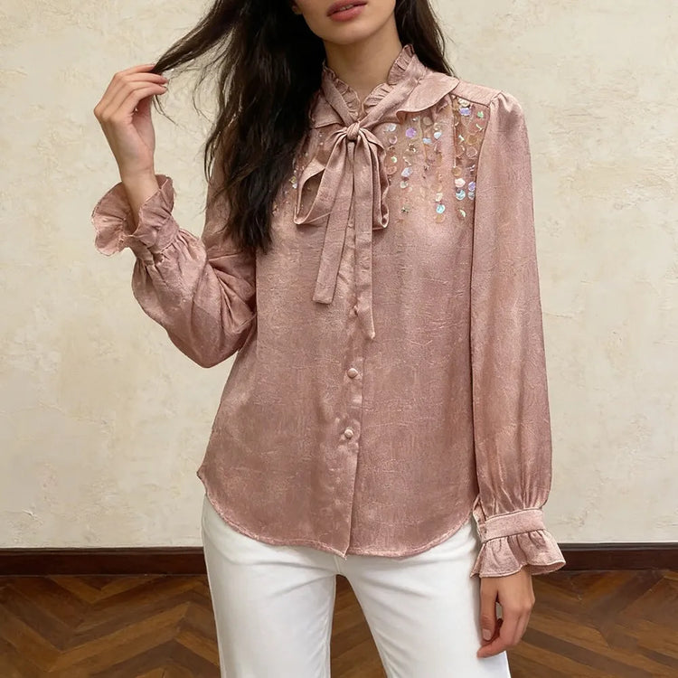 Embellished Tie-Neck Blouse