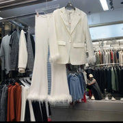 Wispy-Trim Blazer and Pants Set