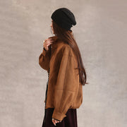 Collared Brown Zip-Up Jacket