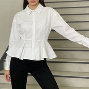 Button-Front Peplum Shirt