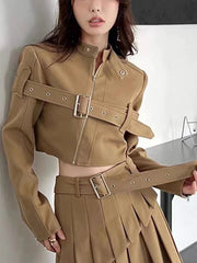 Buckle-Detail Cropped Jacket
