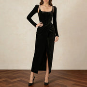 Square-Neck Split-Front Dress
