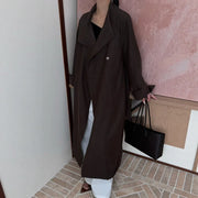 Asymmetric-Collar Long Trench Coat