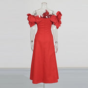 Ruffled Off-Shoulder Midi Dress