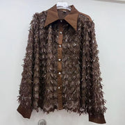 Textured Sequin Button-Up Shirt