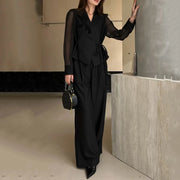 TWOTWINSTYLE Solid Spliced Lace Up Two Piece Set Female V Neck Long Sleeve Jacket Temperament Women's Trousers Set Fashion New