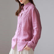 Lace-Trim Collared Button Shirt
