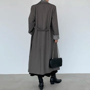 Contrast-Trim Long Trench Coat