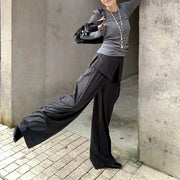 Layered-Waist Wide-Leg Pants