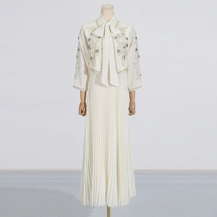 Embellished Jacket and Pleated Dress Set