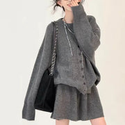 TWOTWINSTYLE Solid Spliced Buttons Two Piece Set Female O Neck Long Sleeve Sweater Korean Sweet Women's Skirt Set Autumn Fashion