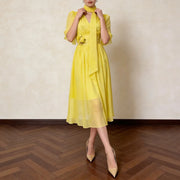 Floral-Detail Flutter-Sleeve Dress