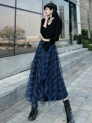 Plaid Layered A-Line Skirt