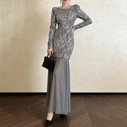 Sequin-Panel Long-Sleeve Dress