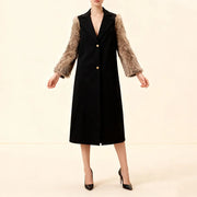 Contrast-Textured Sleeve Long Coat
