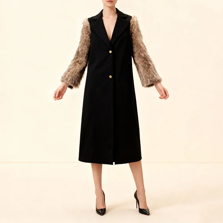 Contrast-Textured Sleeve Long Coat