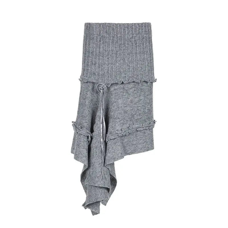 Ribbed Asymmetric Panel Skirt