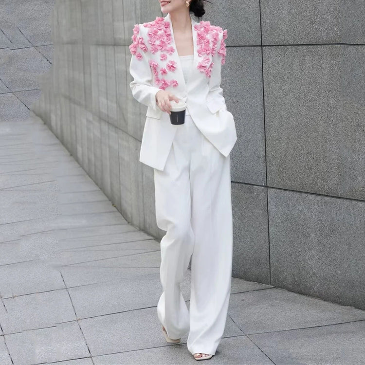 Floral Blazer and Wide-Leg Pants Set