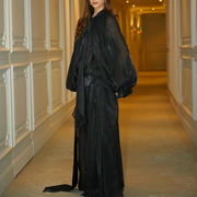 Draped Balloon-Sleeve Long Dress