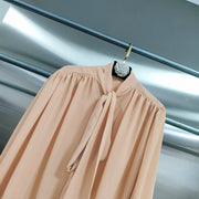 Gathered Tie-Neck Long-Sleeve Blouse