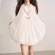 Rosette Halter Bubble-Hem Dress