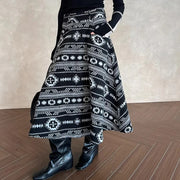 Geometric-Pattern Flared Skirt