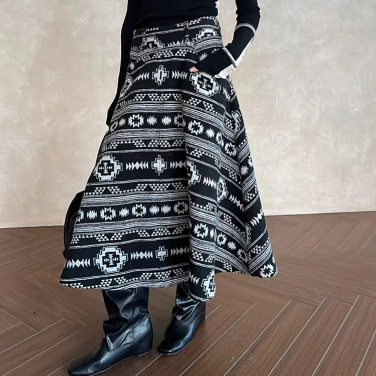 Geometric-Pattern Flared Skirt