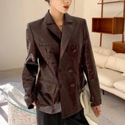 Glossy Double-Breasted Blazer