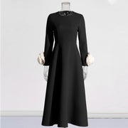 Applique-Cuff Fit-and-Flare Dress