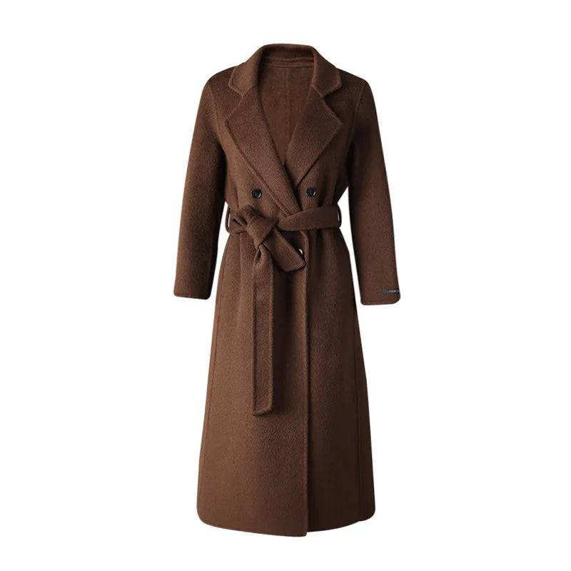 Double-Breasted Brown Tie-Waist Coat