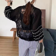 Ruffle-Sleeve Lace-Panel Jacket