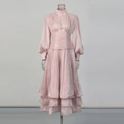 Ruched-Waist Tiered Long Dress