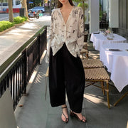 Illustrated-Print Relaxed White Shirt