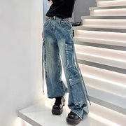 Embellished Wide-Leg Cargo Jeans