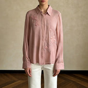 Floral-Detail Sheer Button Shirt