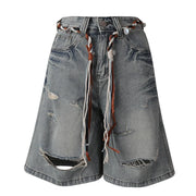 Distressed Wide-Leg Long Shorts