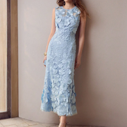 Floral Applique Sleeveless Long Dress