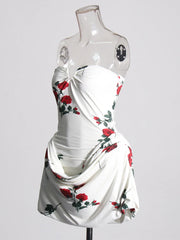 Rose-Print Strapless Mini Dress