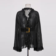 V-Neck Ruffle-Trim Blouse